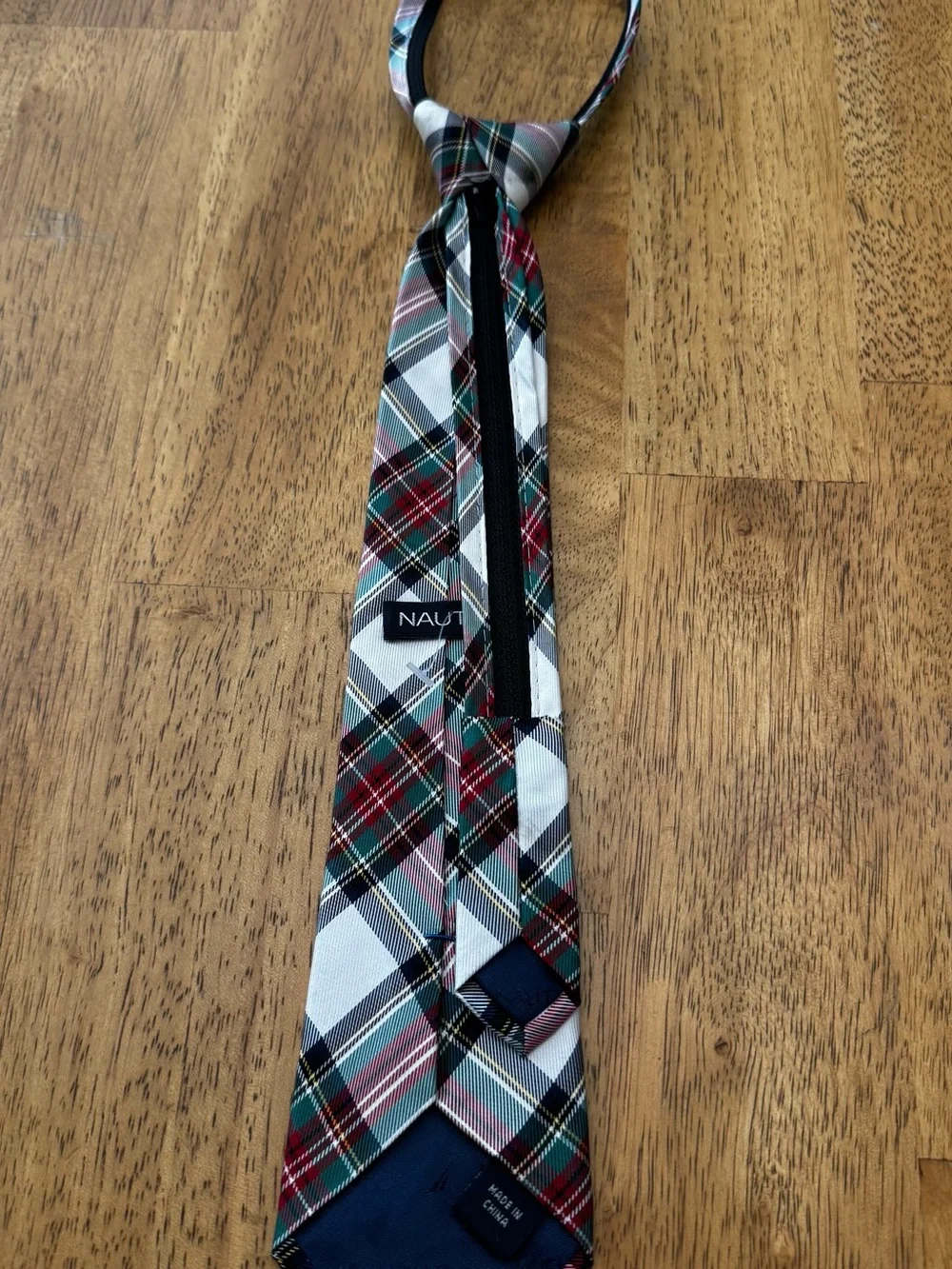 Nautica Plaid Boy's Tie in White, Red, Green and Black